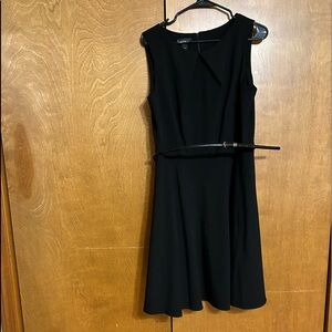 Classic black sleeveless belted dress size 14